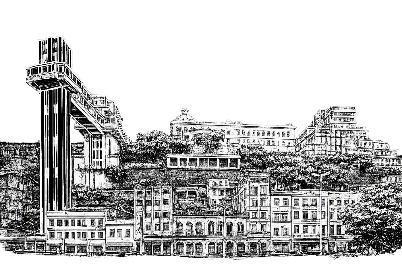 Orla histórica de Salvador com o Elevador Lacerda